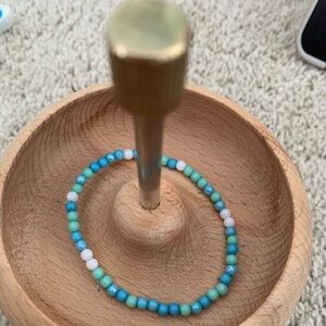 Teal blue and white handmade seed bead bracelet